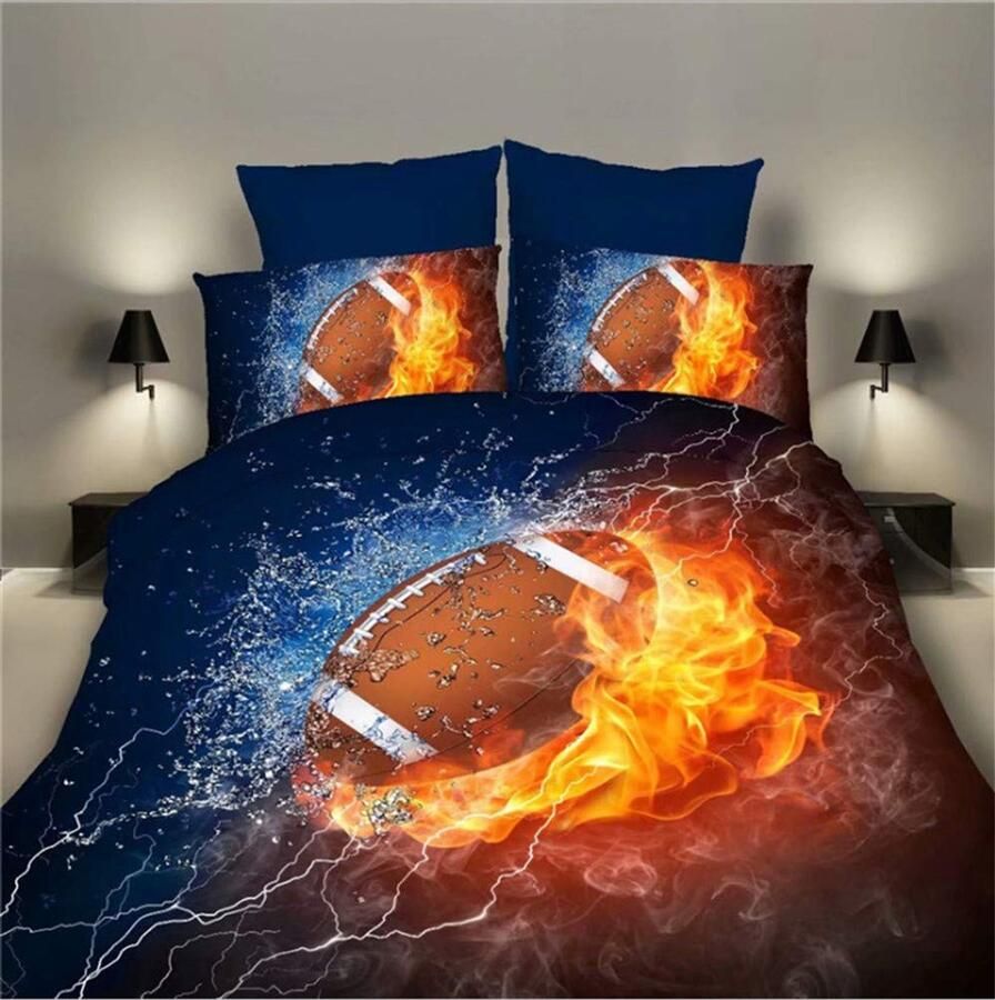 Senza Marchio Beddengoed set Tweepersoonsbed 200x200 Jongen 3D Basketbalveld Lightning Voetbal Fire Voetbal Fire Basketbal Tennis Dekbedovertrek en Kussensloop Ultrafijne polyester vezel Zacht en Ademend (Rugby)