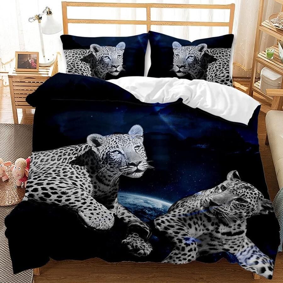 Senza Marchio Bedding Set Animal 3d Leopard Printed Duvet Cover Pillowcases Black White Bedspread Double King Size Bed Quilt Cover Bed Linen 220×240CM