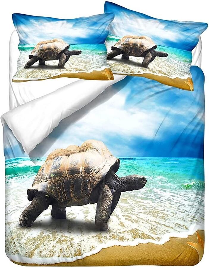 Senza Marchio Bedding Set Sea Turtle 3d Printing Cartoon Duvet Cover For Children Bedroom Blue Comforter Cover Queen King Bedspread Bed Linen 220×260CM