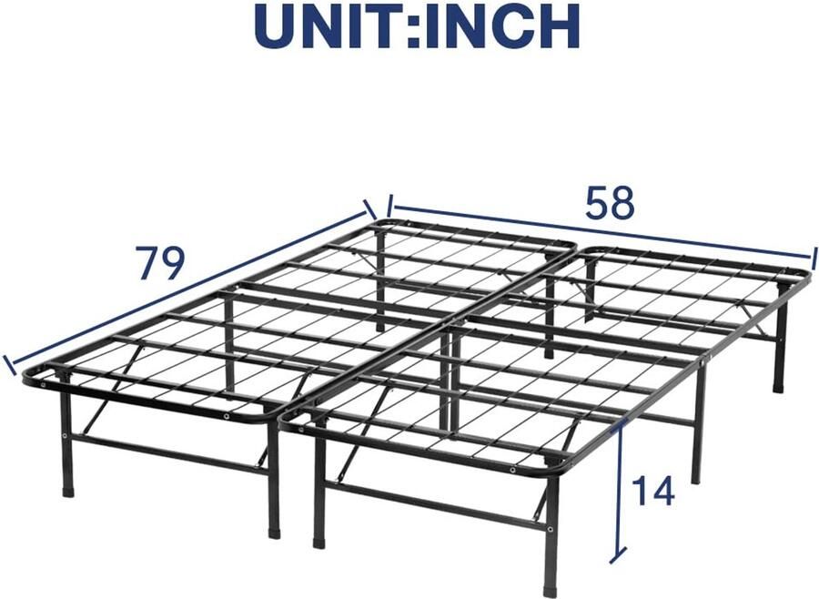 Senza Marchio Bedframe Queen Metal Platform Bed Frame 14 Inch Hoge Matras Foundation Queen Size Box Spring Vervanging Heavy Duty Stalen Latprofiel Smart Base Geluidsvrij Eenvoudige Montage Onderbed Opslag Zwart