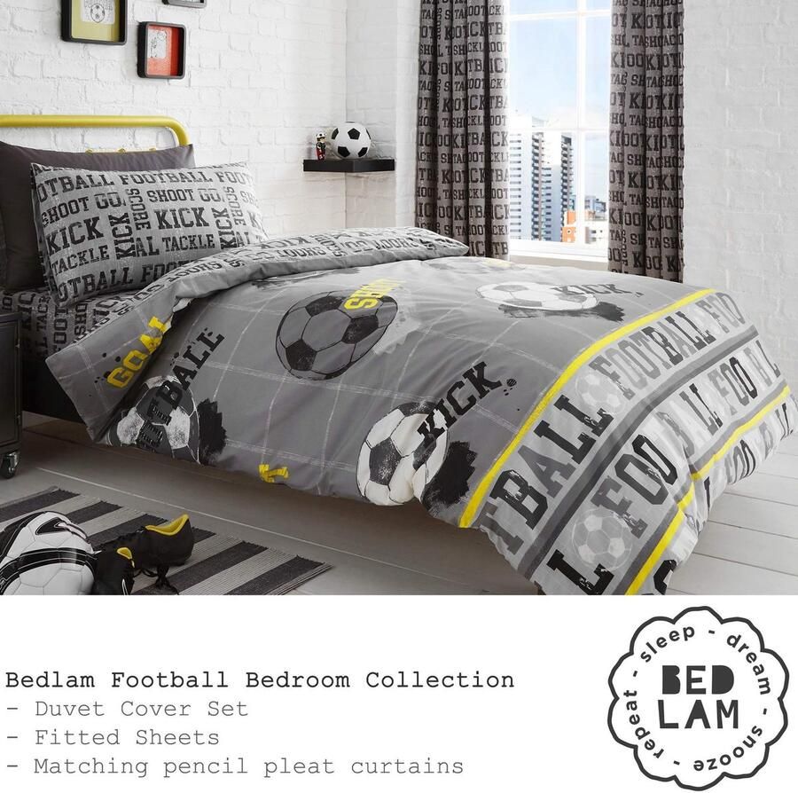 Senza Marchio Bedlam Voetbal – kinderdekbedovertrekset eenpersoonsbed grootte grijs & geel beddengoed