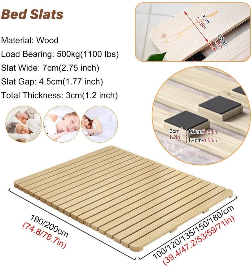 Senza Marchio Bedlatten eenpersoons tweepersoons queensize full size bedframe houten latten opvouwbare zware bedlatten vervangende bunkieplank voor thuis slaapzaal camping vloerplatform matrasbasis met