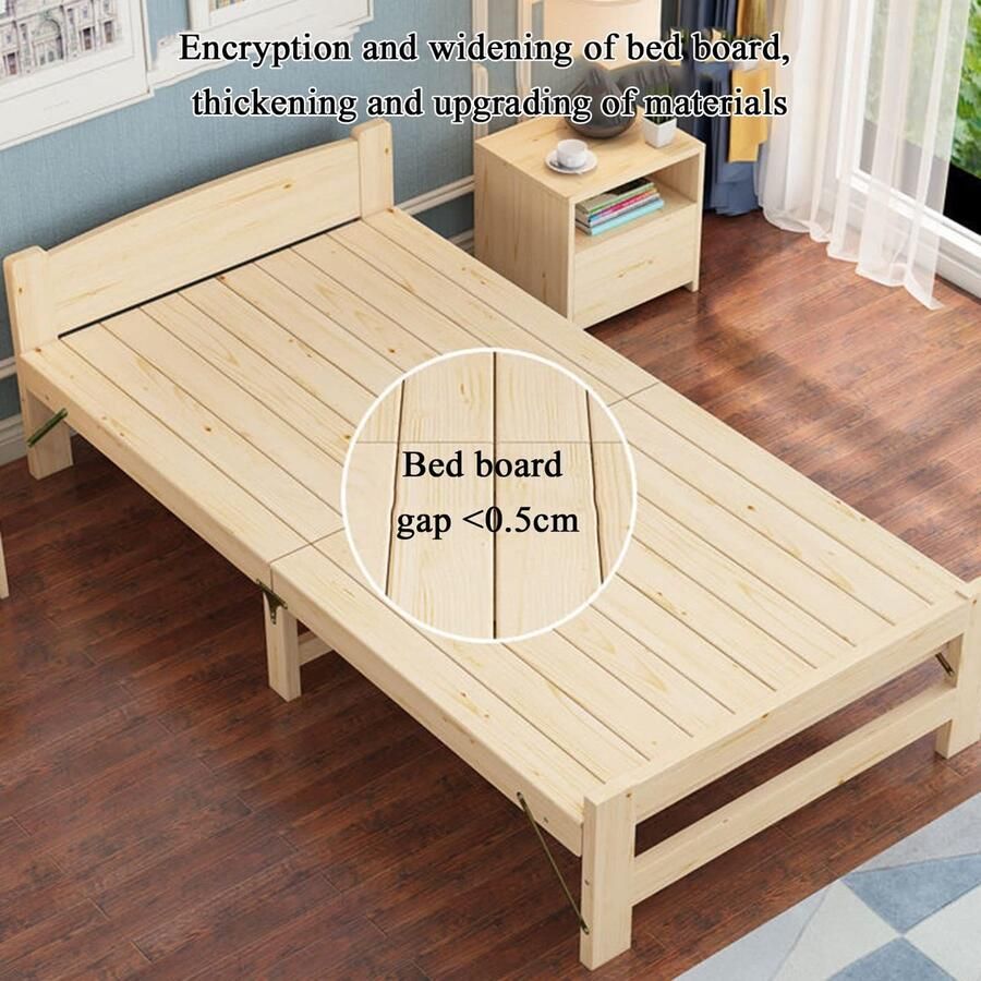 Senza Marchio Bedlatten houten lattenbodem opvouwbaar bedframe met hoofdeinde opbergruimte voor onderbed matrasstichting voor slaapkamer en kantoor (maat: 31 x 77 inch)