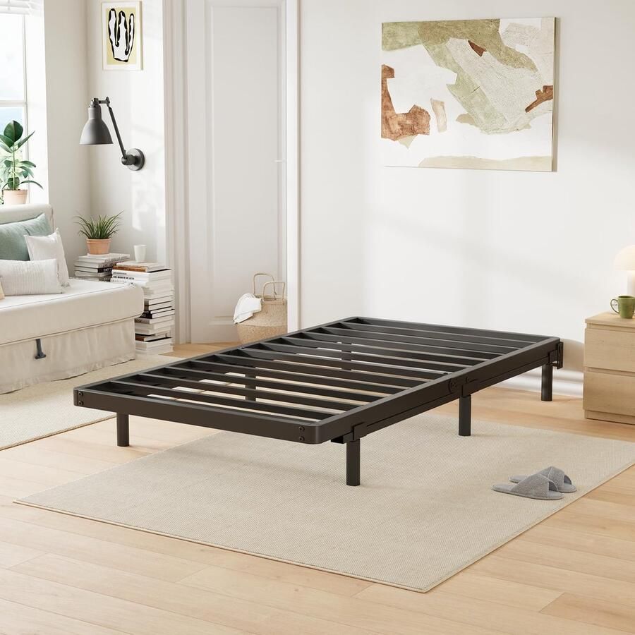 Senza Marchio Bednowitz 2 inch hoge dubbele boxspring met stalen latten Quick Lock Twin Bunkie-Board Alleen Laag metalen frame bed-latvervanging geluidsvrije matras Surpoort basis zwart