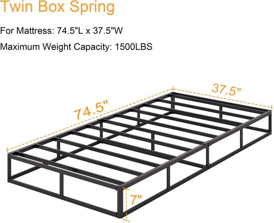 Senza Marchio Bednowitz Tweepersoonsbedframe laag op de grond 17 5 cm hoog profiel metalen boxspring met stoffen afdekset zware geluidsvrije matrasbasis eenvoudige montage