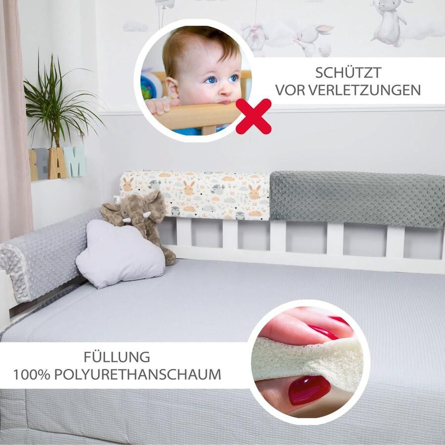 Senza Marchio Bedrandbescherming voor kinderbedden 80 cm bescherming voor bedframe babybed valbescherming voor boxspringbed bedrail met hoesrandbescherming kinderbabybedje Lichtgrijs