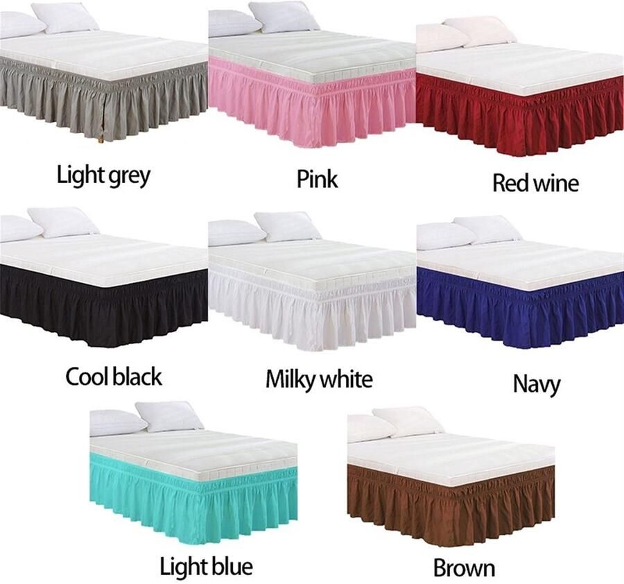 Senza Marchio Bedrok beddengoed volant laken hotel bedrok gewikkeld rond elastische bedrok bed zonder beddengoed volledig queen jumbo 38 cm hoogte woondecoratie (zwart volledig)