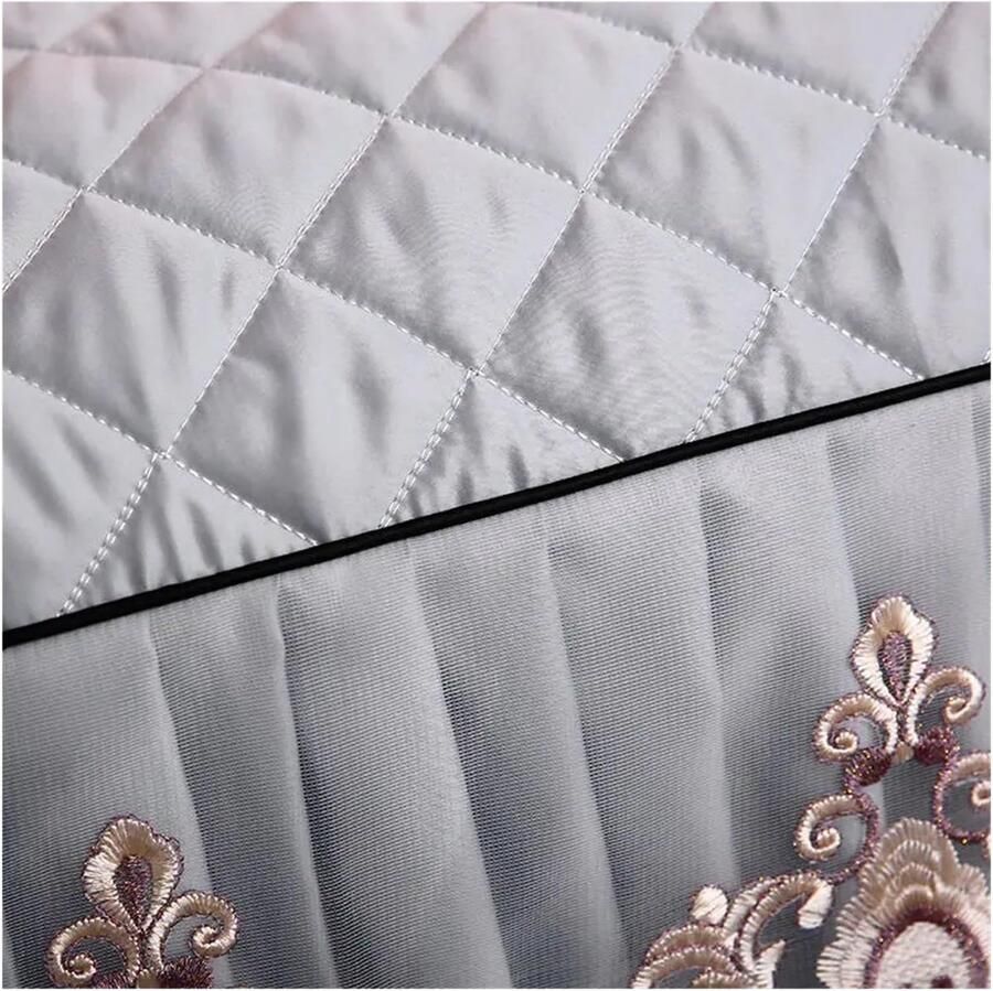 Senza Marchio Bedrok kant geborduurd beddengoed bedrok met katoenen gewatteerde sprei op het bed effen kleur matrashoes laken kussensloop (grijs A 1 stuk rok 150 x 200)