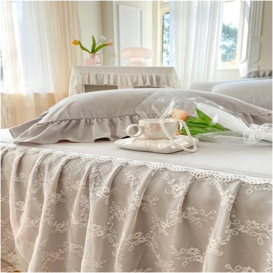Senza Marchio Bedrok Wit Kant Bed Laken Rok Queen King Size Bed Cover Effen Kleur Plain Spreien Voor Tweepersoonsbed (kussensloop Behoeft) (01 200x220cm 1st)
