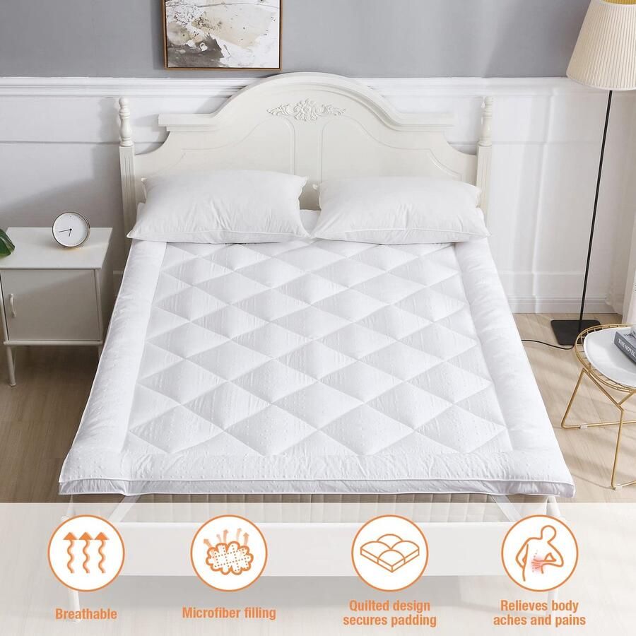 Senza Marchio Beedsooth Matrasbeschermer Microvezel Matrastopper Topdekmatras Extra Zacht Ademend Antiallergisch 4 Elastische Hoeken 180x200cm