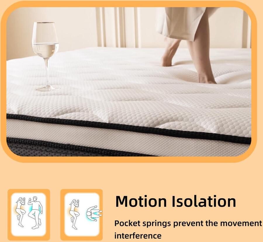 Senza Marchio Beoordeel Kingsize matras 25 5 cm kingsize matras in een doos hybride traagschuimmatras met individuele pocketveer voor bewegingsisolatie en stille slaap drukontlasting gemiddelde stevigheid