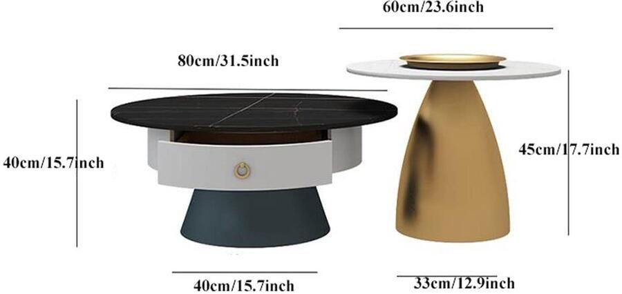 Senza Marchio Bijzettafel Coffee Table Nesting Coffee Tables Set of 2 Round Coffee Table for Living Room Side Table End Table Nesting Tables for Small Spaces Sofa Side End Table (#2)