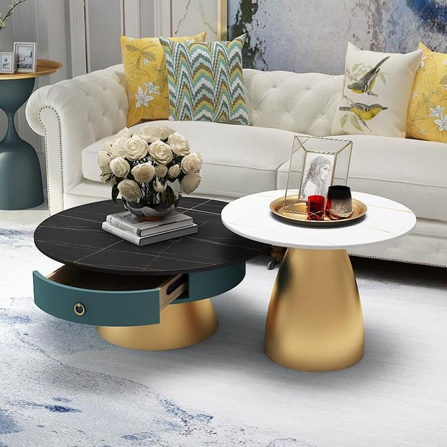 Senza Marchio Bijzettafel Nesting Coffee Tables Set van 2 Ronde Salontafel voor Woonkamer Bijzettafel Nesting Tables for Small Spaces Bijzettafels (Color : #1) (#2)