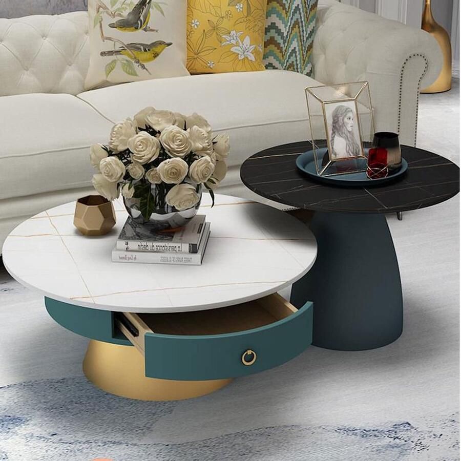 Senza Marchio Bijzettafel Coffee Table Nesting Coffee Tables Set of 2 Round Coffee Table for Living Room Side Table End Table Nesting Tables for Small Spaces Sofa Side End Table (#1)
