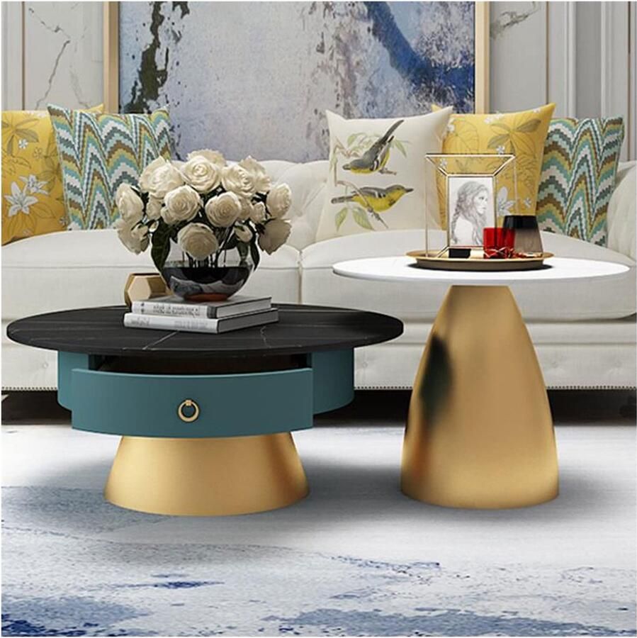 Senza Marchio Side Table Nesting Coffee Tables Set of 2 Round Coffee Table for Side Table End Table Nesting Tables for Small Spaces End Table