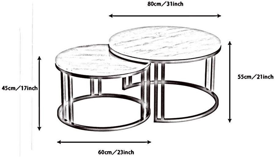 Senza Marchio Bijzettafel Salontafel Nesting Tabl Indoor Outdoor Decoratieve Nesting Round Side End Accent Salontafel Nachtkastjes voor thuiskantoor Set van 2 31 × 21 Inch 23 × 17 Inch - Foto 2
