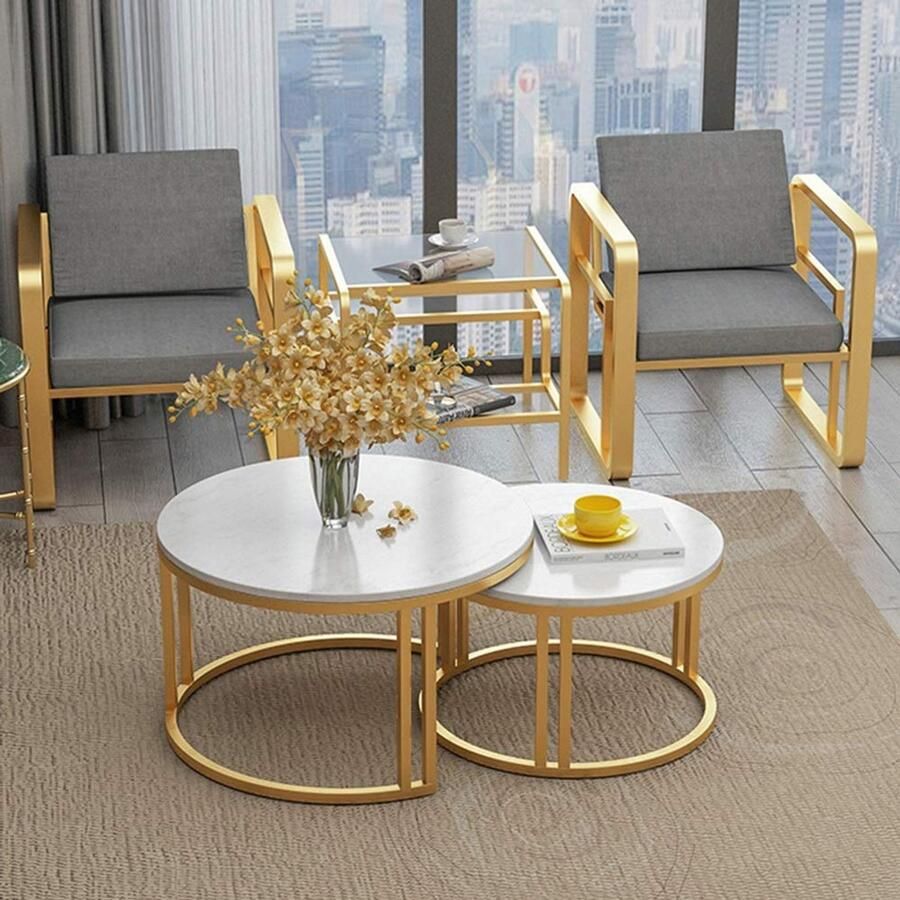 Senza Marchio Bijzettafel Salontafel Nesting Tabl Indoor Outdoor Decoratieve Nesting Round Side End Accent Salontafel Nachtkastjes voor thuiskantoor Set van 2 31 × 21 Inch 23 × 17 Inch