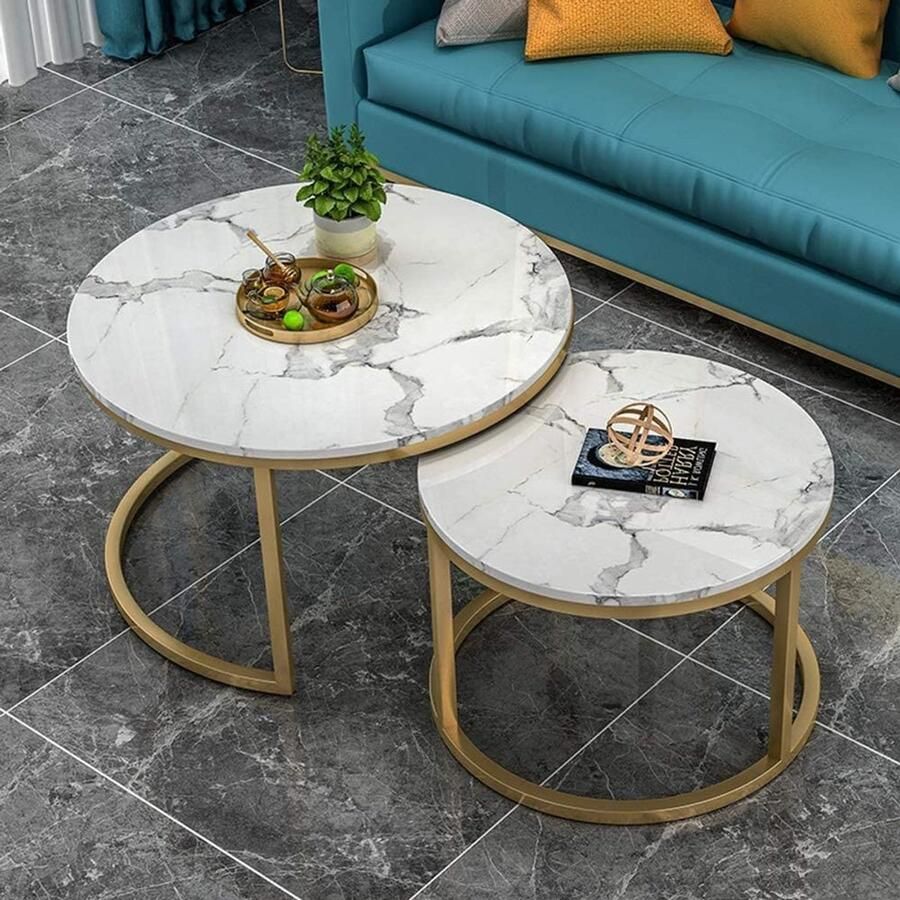 Senza Marchio Nordic Nesting Table Salontafel Set van 2 Marmeren Tafel Sofa Tafel voor Woonkamer Slaapkamer Kantoor Receptie Studio