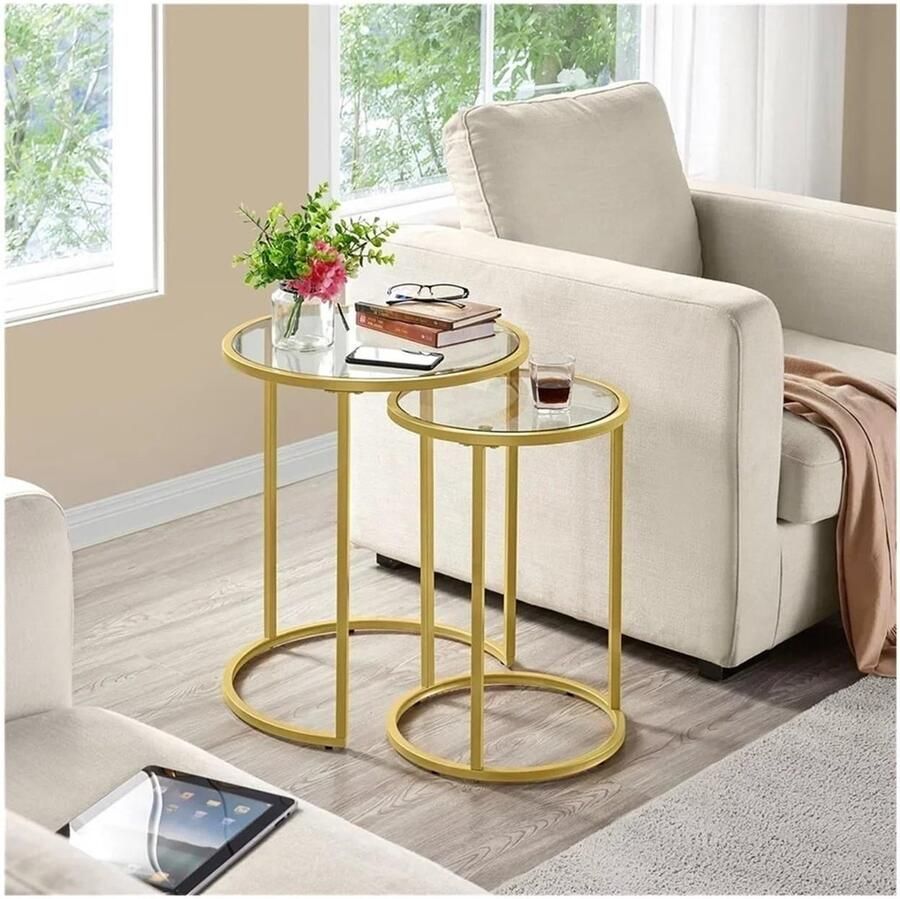 Senza Marchio Bijzettafels Round Iron Nesting Tables Set of 2 End Tables Salontafel Woonkamer