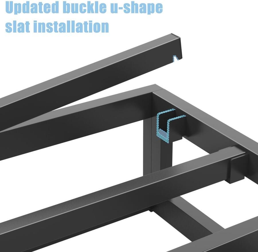 Senza Marchio Bilily 10 inch full-size bedframe met stalen latten ondersteuning laag profiel volledig metalen platform bedframe ondersteuning matras basis geen boxspring nodig eenvoudige montage geluidsvrij