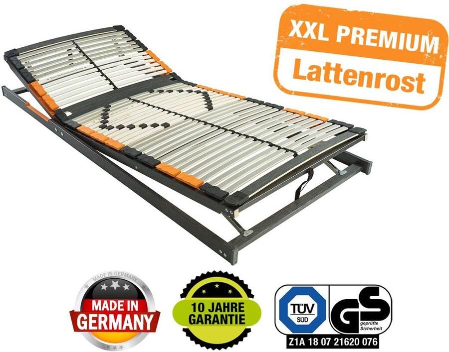 Senza Marchio BMM Lattenbodem 140 x 200 cm premium XXL tot 180 kg verstelbare hoofdeinde en voeteneinde kant-en-klaar gemonteerd 7 zones voor alle matrassen hoogte 10 cm lattenbodem gemaakt in Duitsland
