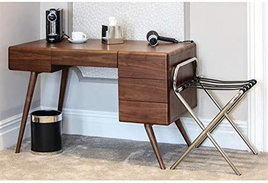 Senza Marchio Bolero metalen opvouwbaar bagagerek capaciteit 25 kg afgerond roestvrijstalen frame met zwarte nylon riemen verhoogde rug om muurschade te voorkomen commercieel hotel- en thuisgebruik cb510