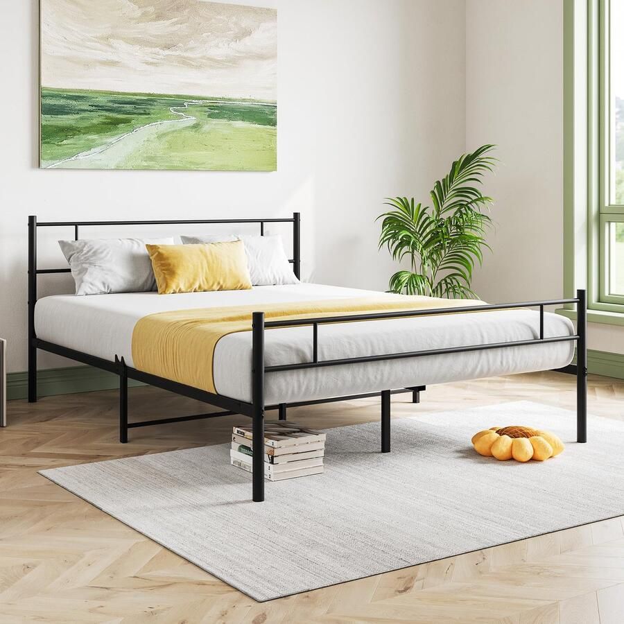 Senza Marchio BORPHOM 1 5 m kingsize bedframe met hoofdeinde zwaar metalen platform bedframe tweepersoonsbed sterke ijzeren bedstead matrasbasis stevige metalen latten ondersteuning opbergruimte voor onderbed
