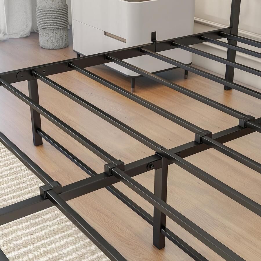 Senza Marchio BORPHOM Kingsize bedframe met houten hoofdeinde Heavy Duty platform metalen bedframe kingsize bedbodem geen boxspring nodig matrasbasis sterke stalen lamellenondersteuning geluidsvrij