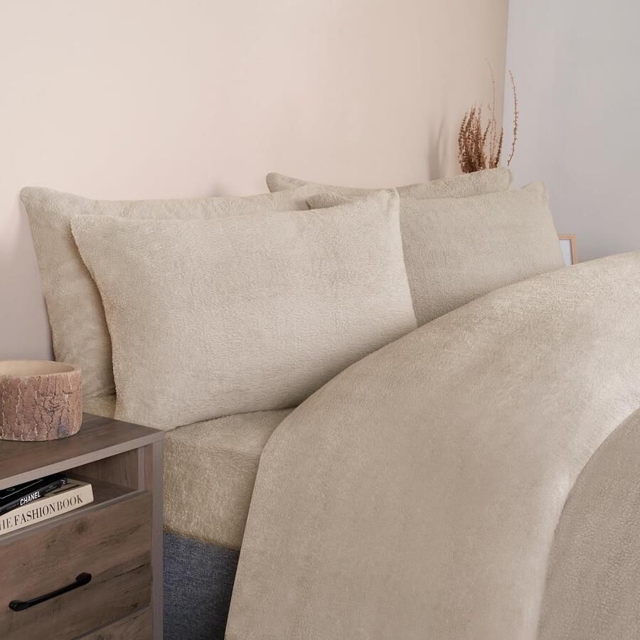 Senza Marchio Brentfords Eenpersoons Teddy Fleece Dekbedovertrek Latte Beige Kerst Dekbedovertrek Set Eenpersoons Thermisch Beddengoed Fleece Dekbedovertrekken met Kussensloop Super Zacht Gezellig Warm Bed Set