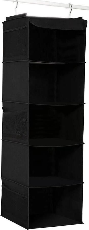 Senza Marchio BrilliantJo Hangende garderobekast Opslag met 5 planken Organizer opbergplanken Unit met 6 zakken voor kleding Zwart (30 x 30 x 108 cm)