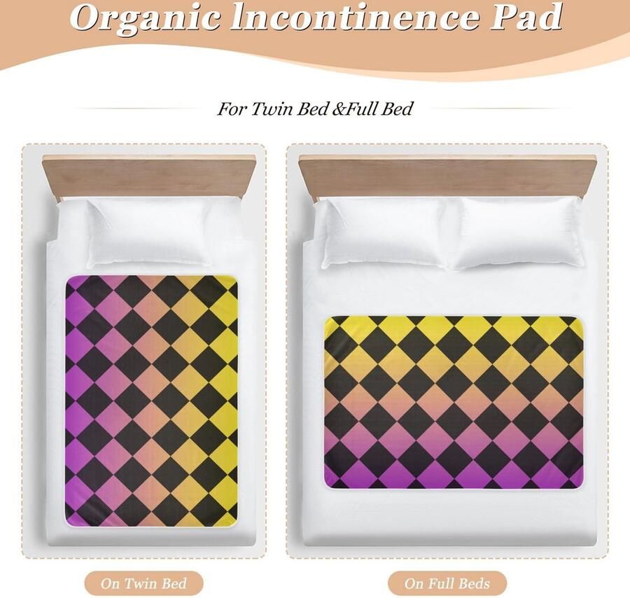 Senza Marchio Buffalo Plaid Geel Paars Zwart Gradiënt Extra Grote Resuable Bed Onderkussens Waterdicht Wasbaar Bed Wetting Pad Machine Wasbare Beddengoed voor Kinderen Volwassenen Huisdieren 52 L x 34 B