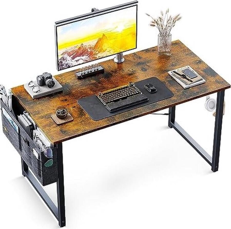 Senza Marchio Bureau pc-tafel computertafel met opbergtas klein bureau kantoortafel voor thuis kantoor school stabiele laptoptafel werktafel (bruin 100 x 48 x 74 cm)