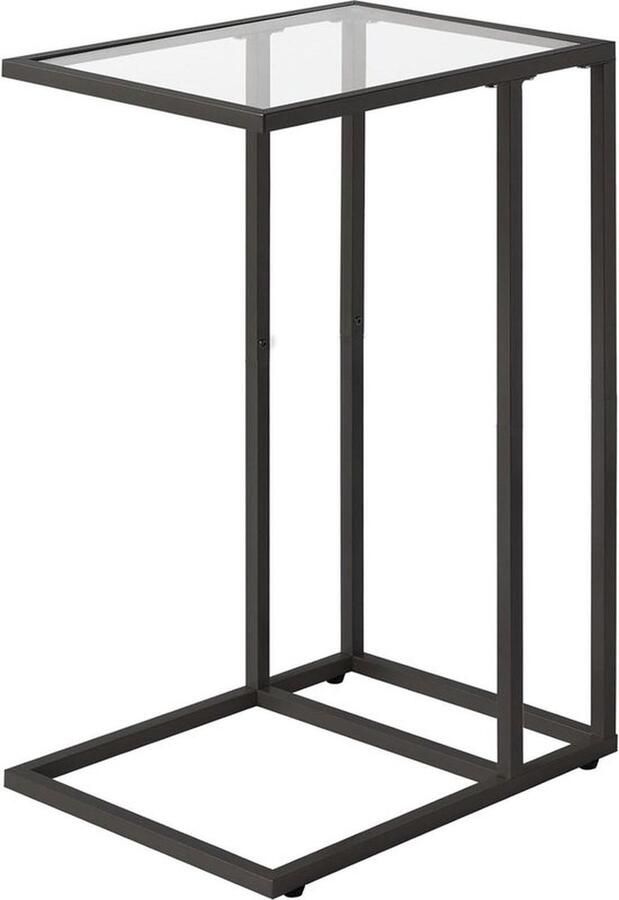 Senza Marchio C-vormige bijzettafel van gehard glas snack bijzettafel voor kleine ruimte met metalen frame smalle banktafel woonkamer slaapkamer moderne stijl 40 × 30 × 63 cm zwart HGD001B Bijzettafel