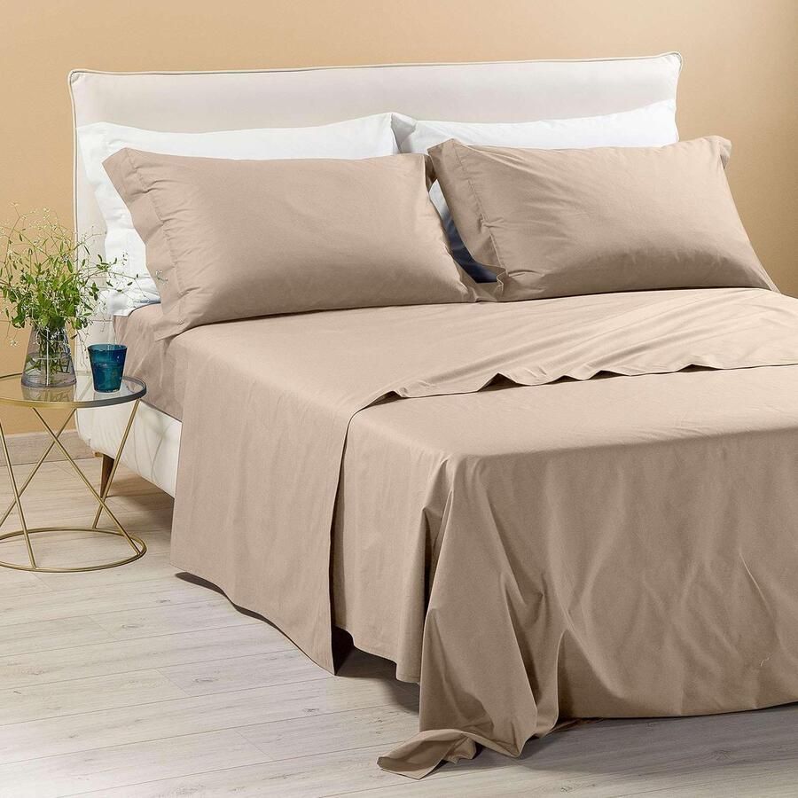 Senza Marchio Caleffi Dekbedovertrekset perkal effen voor tweepersoonsbed naturel