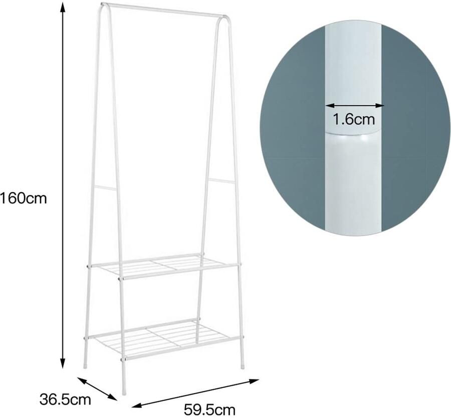 Senza Marchio Cannoli Wasdroger kledingrek voor slaapkamer kledingrek voor slaapkamer met vakken op 2 niveaus 59 5 x 36 5 x 160 cm wit