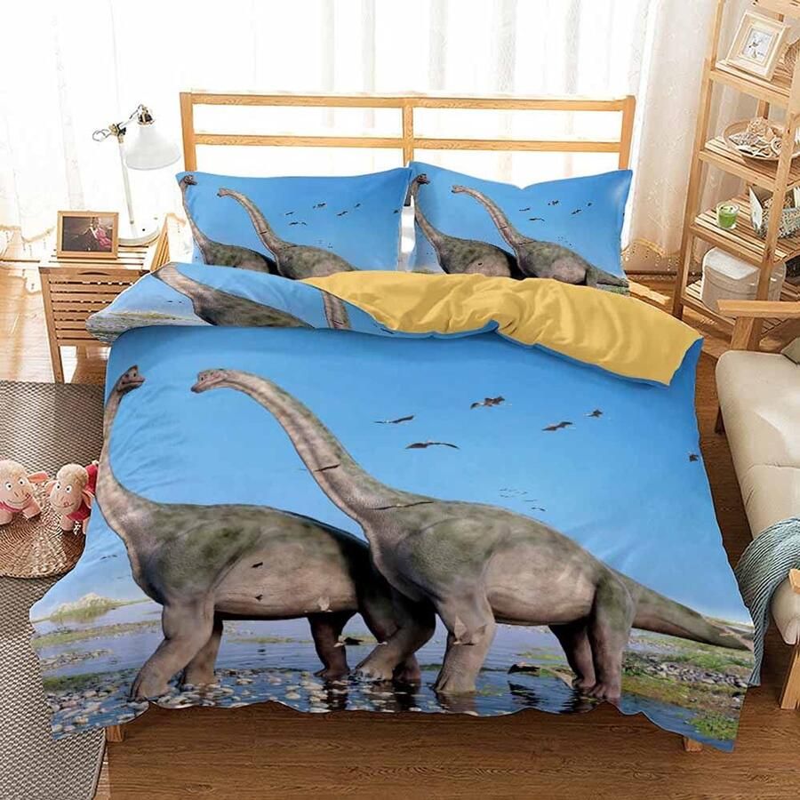 Senza Marchio Cartoon Dinosaur Family Bedding Set 3d Children Boys Duvet Cover With Pillowcases Queen King Size Bedclothes For Teens Bed Set 145×200CM