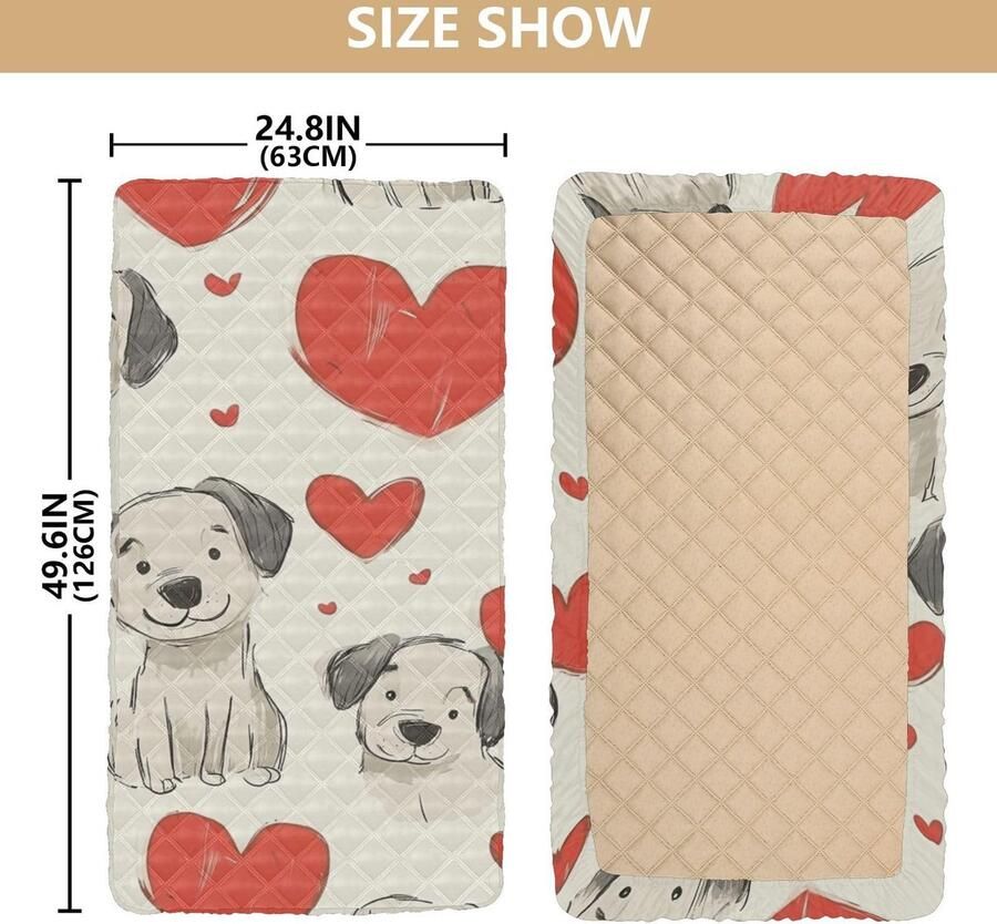 Senza Marchio Cartoon Leuke Witte Valentijn Hond Reizen Peuter Bed Laken Waterdicht Kinderbedlaken voor Peuter Vloer Matras voor Kinderen Baby Reizen 127 cm x 65 cm (Laken Bed Niet Inbegrepen)