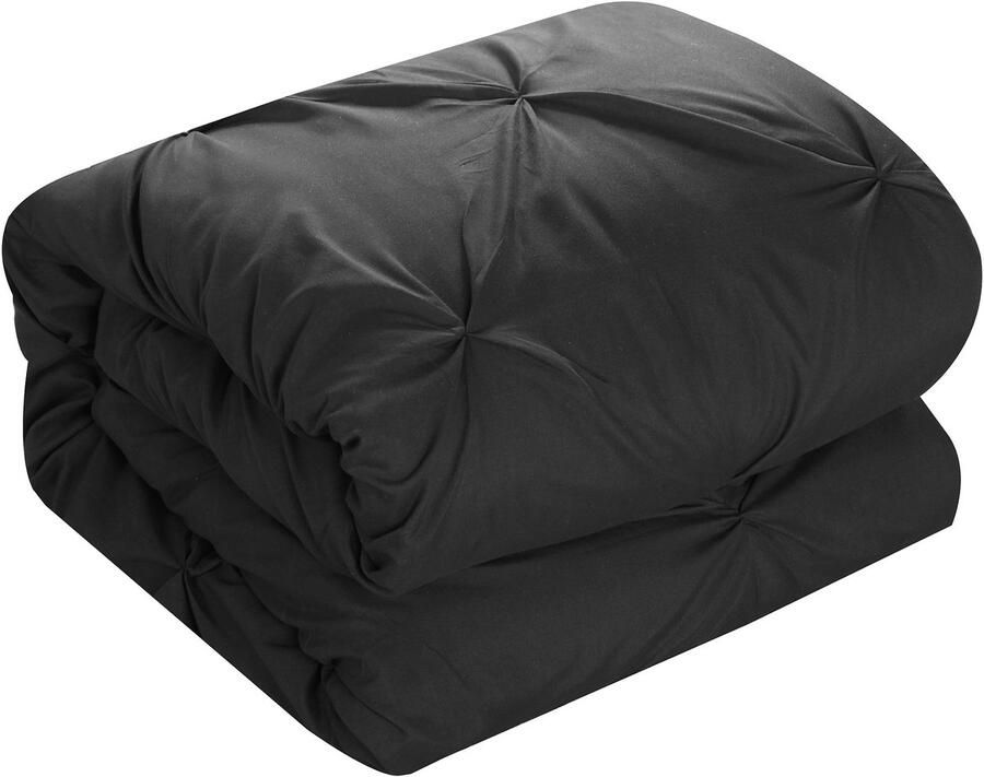 Senza Marchio Chic Home Pinch gegolfd en geplooid compleet bed in een tas deklakens set en deocratieve kussens inbegrepen zwart koningin