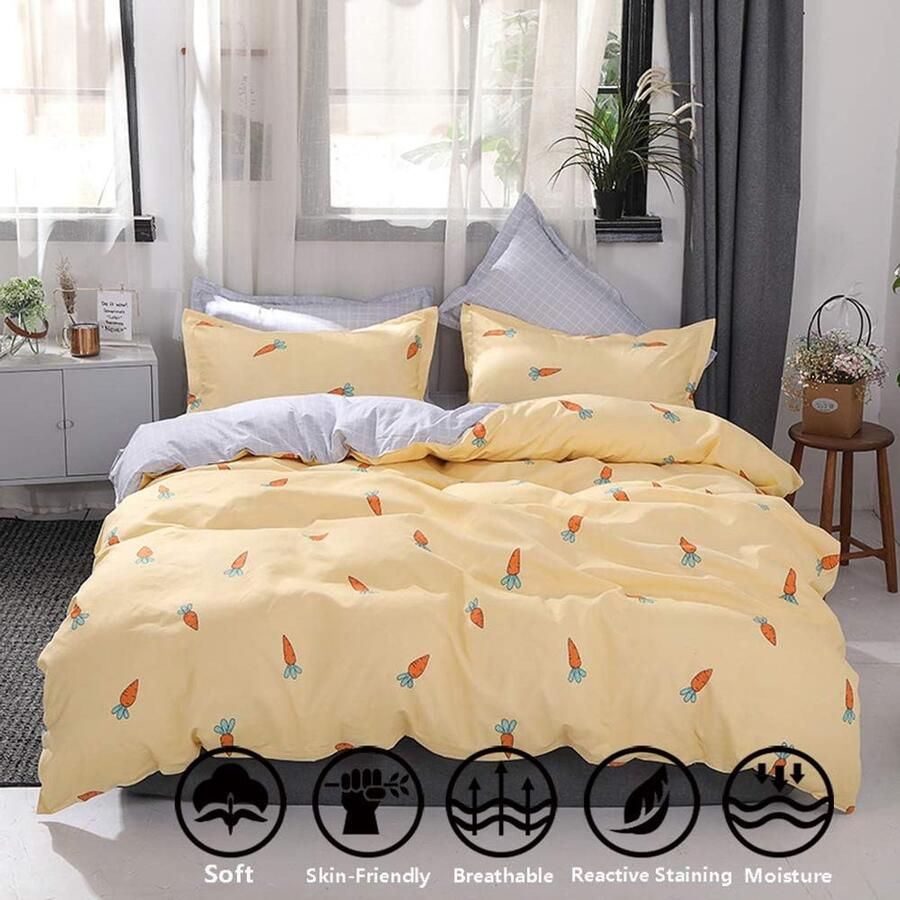 Senza Marchio Chickwin Bedding Set Dekbedovertrek Effen Microvezel Pringting Design Bedlinnen Slaapkamer Sets 4Pcs 1* dekbedovertrek 1 * Bed Sheet 2* bijpassende kussenslopen - Foto 2