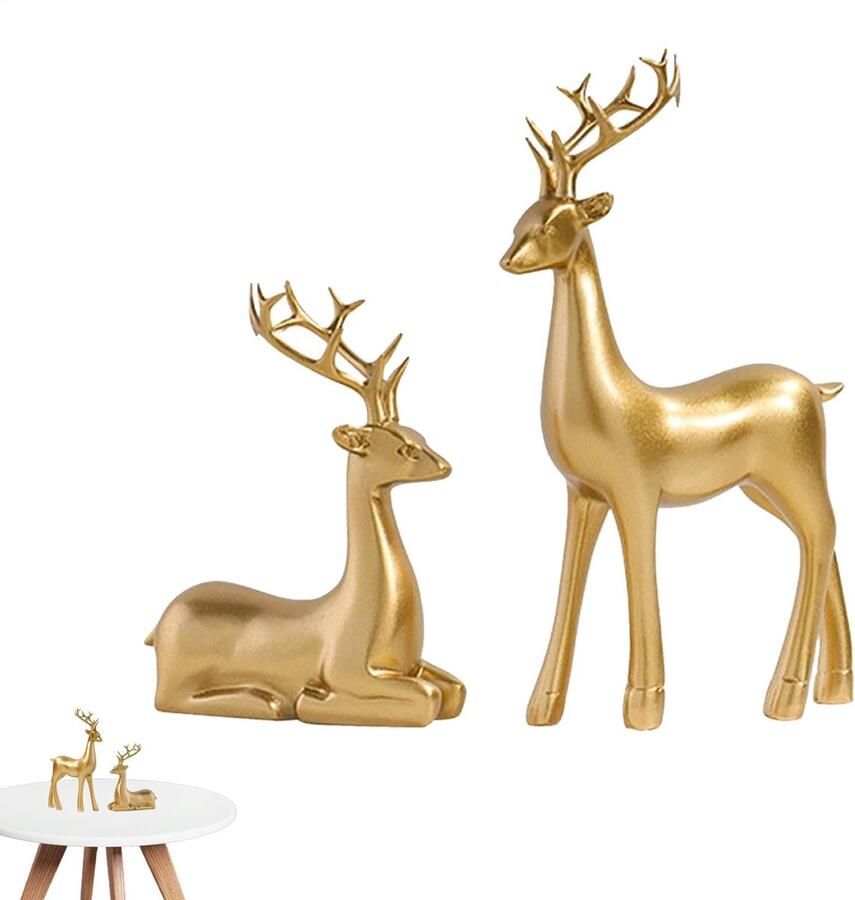 Senza Marchio Christmas Reindeer Decor Resin Deer Ornaments Desktop Reindeer Statues Animal Deer Sculpture Reindeer Mantel Decoration Shelf Deer Ornament for Cabinet Mantel Shelves Fireplace