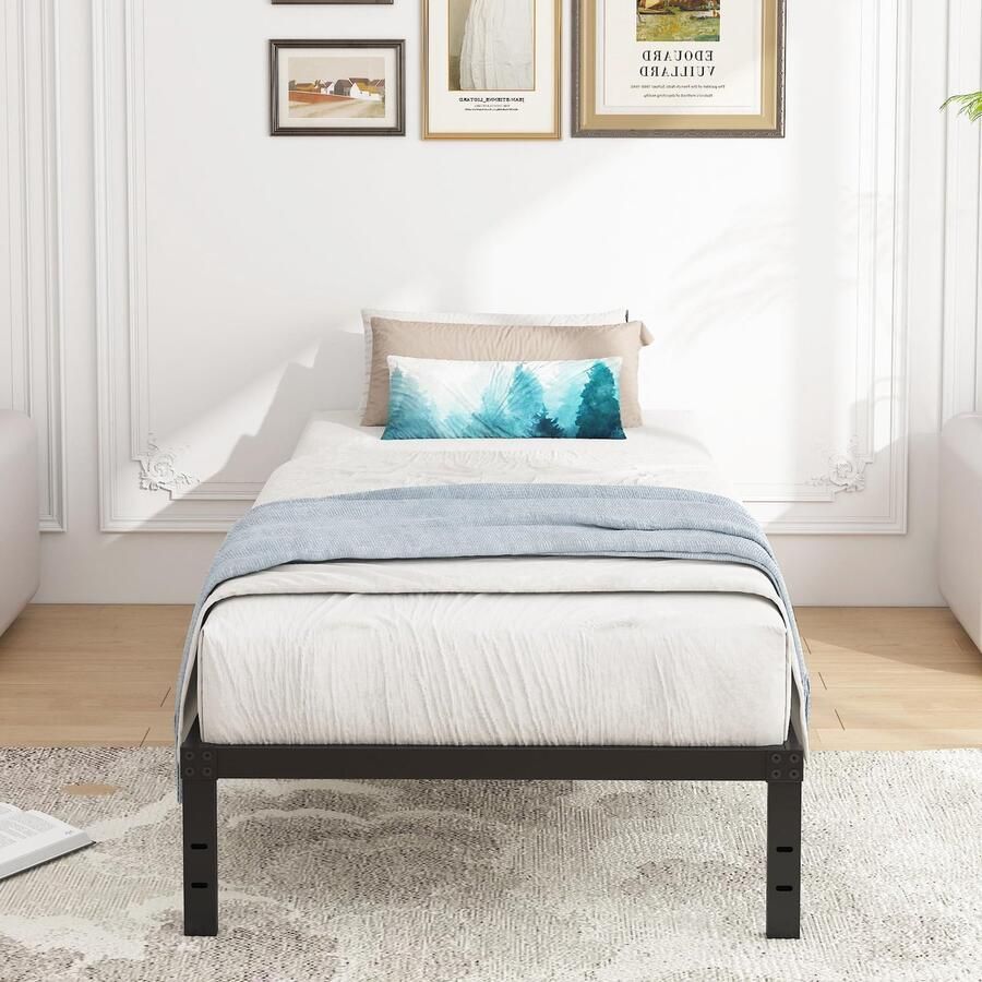 Senza Marchio Cieemine 25 5 cm eenpersoons bedframes platform metalen bedframe dubbele maat zware stalen latten matrasbasis geen boxspring nodig eenvoudige montage geluidsvrij zwart