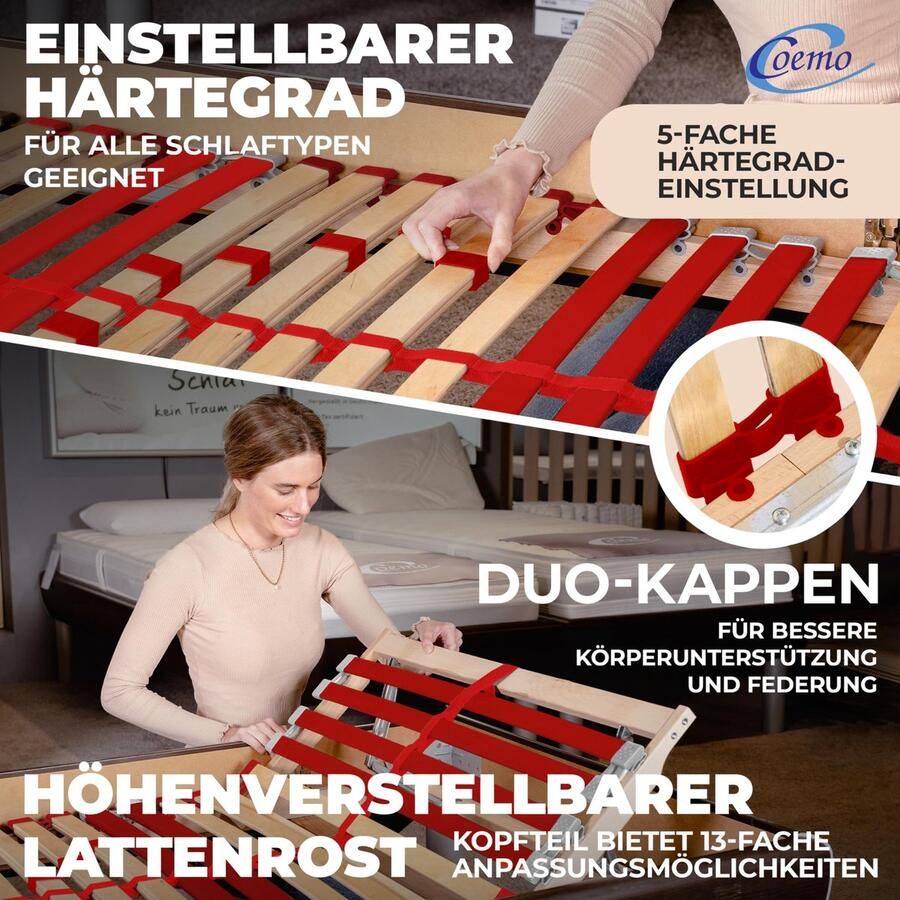 Senza Marchio Coemo Lattenbodem Ruby K 140 x 200 cm 7-zones 28 latten hoofdeinde en hardheid verstelbaar voor jeugd bedden voor alle matrastypes Slaappypen