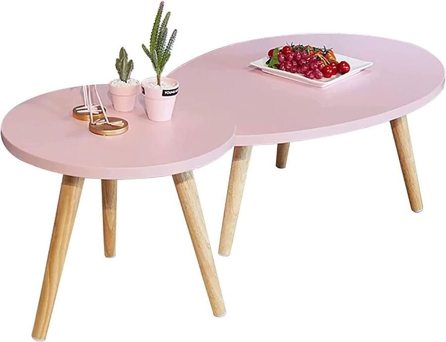 Senza Marchio Coffee Table Nesting Coffee End Tables Set van 2 Moderne Minimalistische Bijzettafel Met Houten Poten Nordic Kleine Salontafel voor Woonkamer Appartement koffietafel