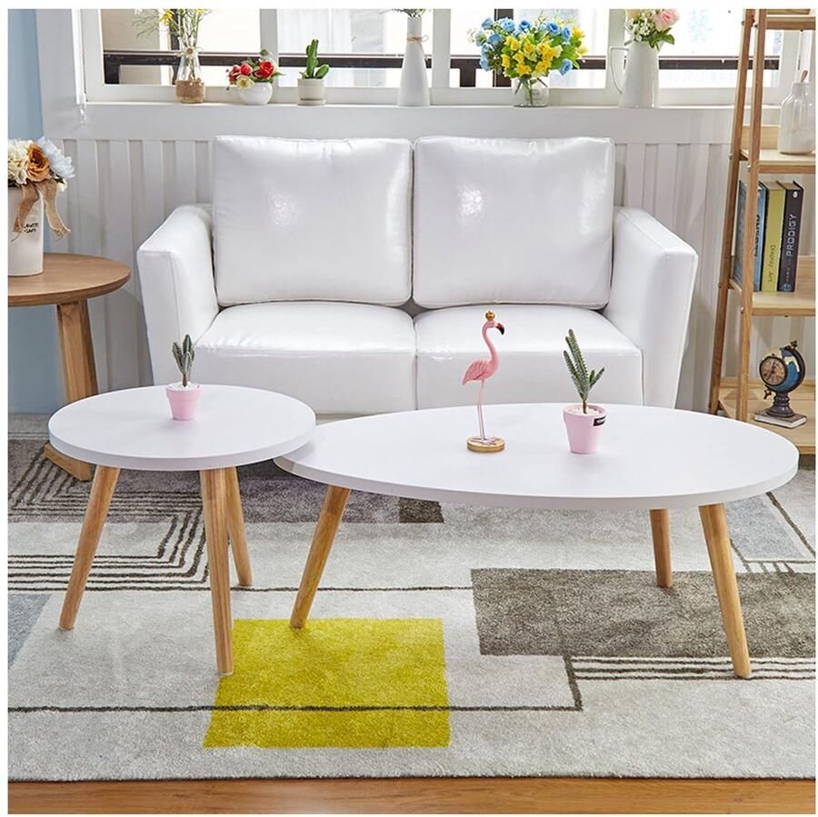 Senza Marchio Coffee Table Nesting Coffee End Tables Set van 2 Moderne Minimalistische Bijzettafel Met Houten Poten Nordic Kleine Salontafel voor Woonkamer Appartement Koffietafel