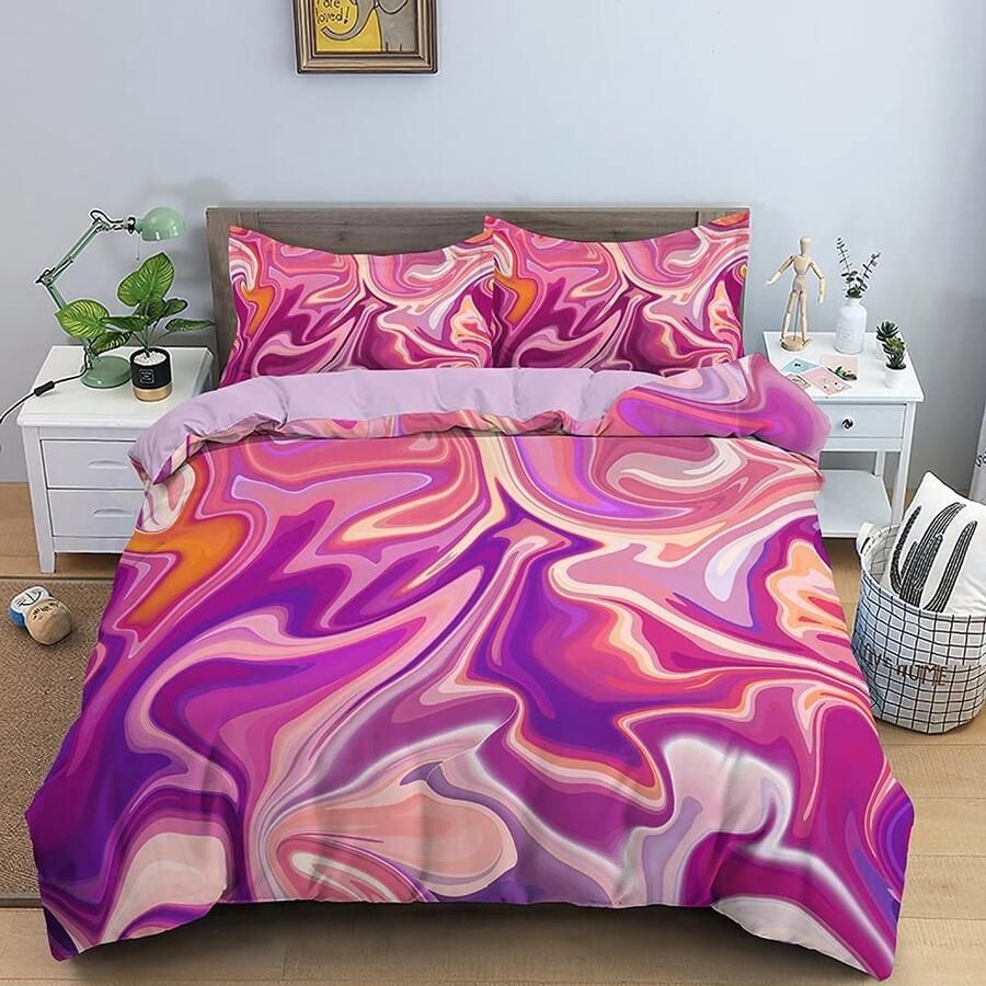 Senza Marchio Colorful Marble Bedding Set Pastel Pink Blue Purple Quicksand Duvet Cover Abstract Art Bed Set Bright Girl Bedspread Home 220×260CM