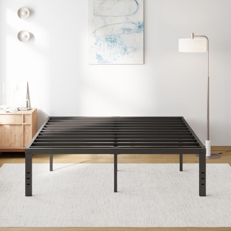 Senza Marchio COMASACH 18 inch hoge metalen platform kingsize bedframes met maximale opslag antislip versterken ondersteuning matras stichting ruis vrij