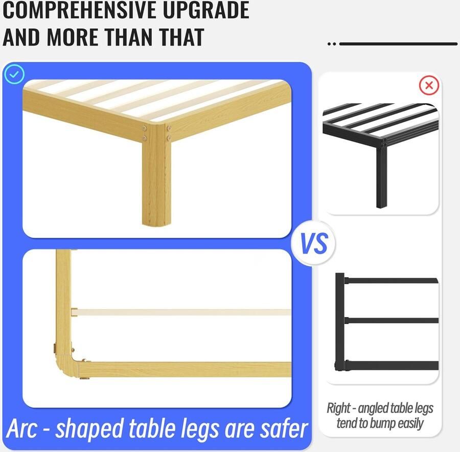 Senza Marchio COMASACH 35 5 cm queensize bedframe met ronde hoekpoot geen boxspring nodig robuust metalen platform bedframe met walnootpatroon geluidsvrije matrasoprichting ondersteuning tot 4000 lbs zwart