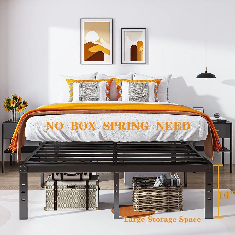 Senza Marchio COMASACH Heavy Duty antislip full-size bedframe met stalen latensteun 16 inch hoogte duurzaam en sterk platform metalen bedframes matrasbasis voor 3000 pond geen lawaai geen boxspring nodig