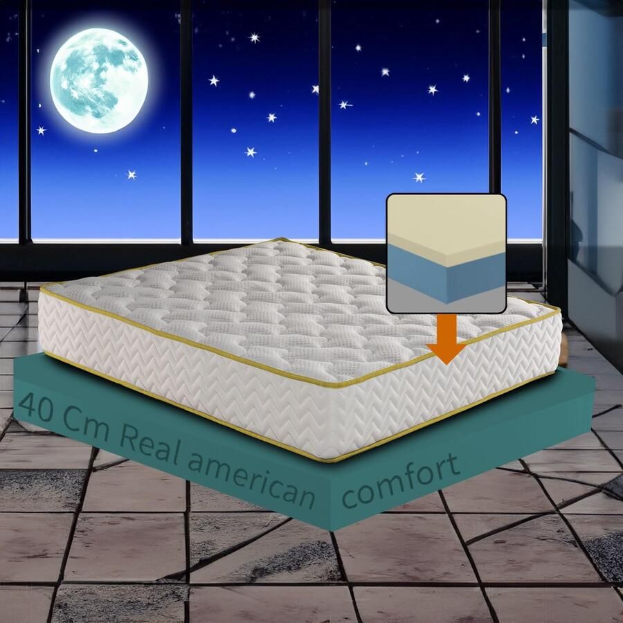Senza Marchio Comfy Line Matras van traagschuim tweepersoonsbed 175 x 200 cm Amerikaans matras tegen rugpijn 40 cm hoog traagschuim matras dat niet heet wordt met hypoallergene vulling model California40