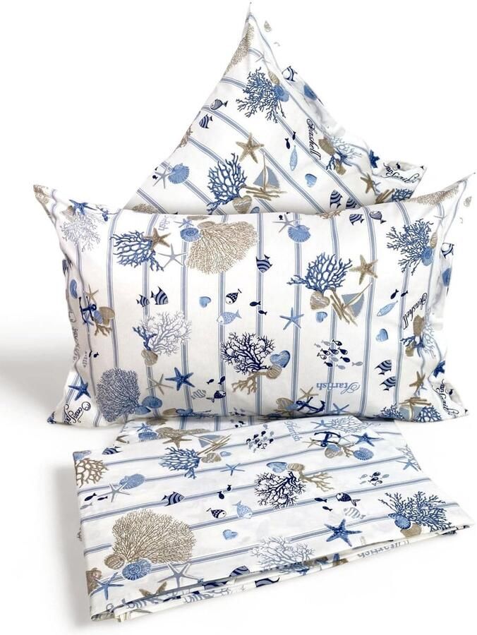 Senza Marchio Confezioni Giuliana Beddengoedset oceaan lichtblauw marine zomer 100% katoen Made in Italy tweepersoonsbed